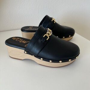 Sam Edelman Black and Wood Tone Platform Clogs